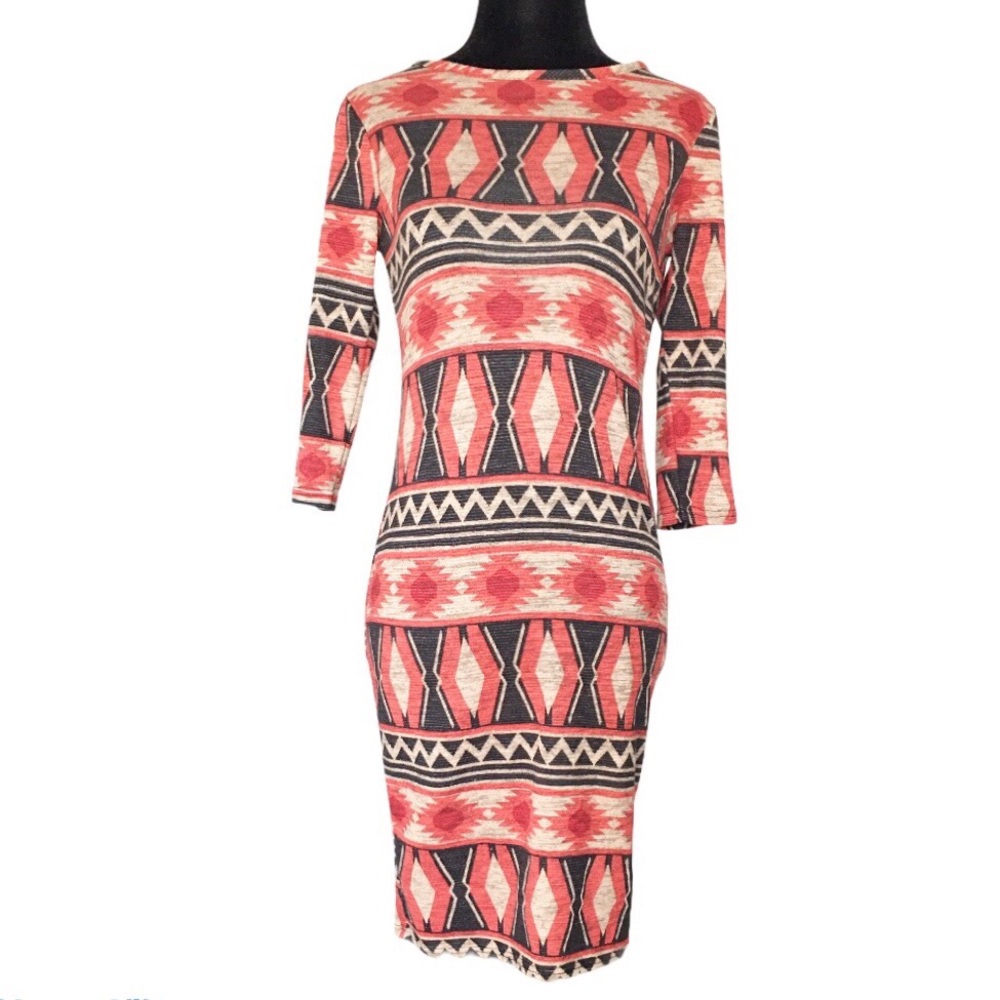 DGNY Aztec print Stretchy Dress Large